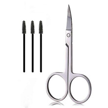 Eyebrow Scissors and Three Eyebrow Brushs,Nose Beard Trimming Scissors Eyelash with Curved Craft Stainless Steel Scissors