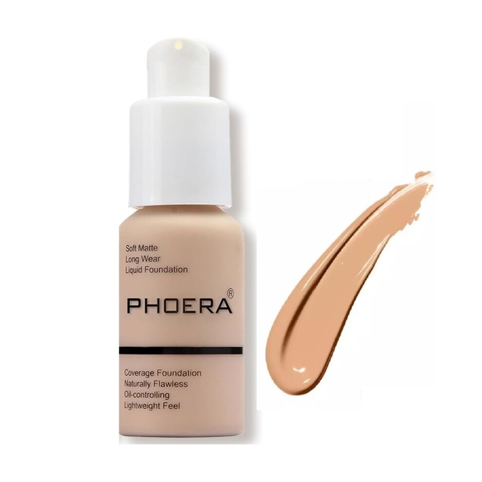 Phoera Cream/Beige Aquapurity Phoera? Full Coverage Foundation Soft Matte Oil Control Concealer 30Ml Flawless Smooth Long Lasting (104 Buff Beige)
