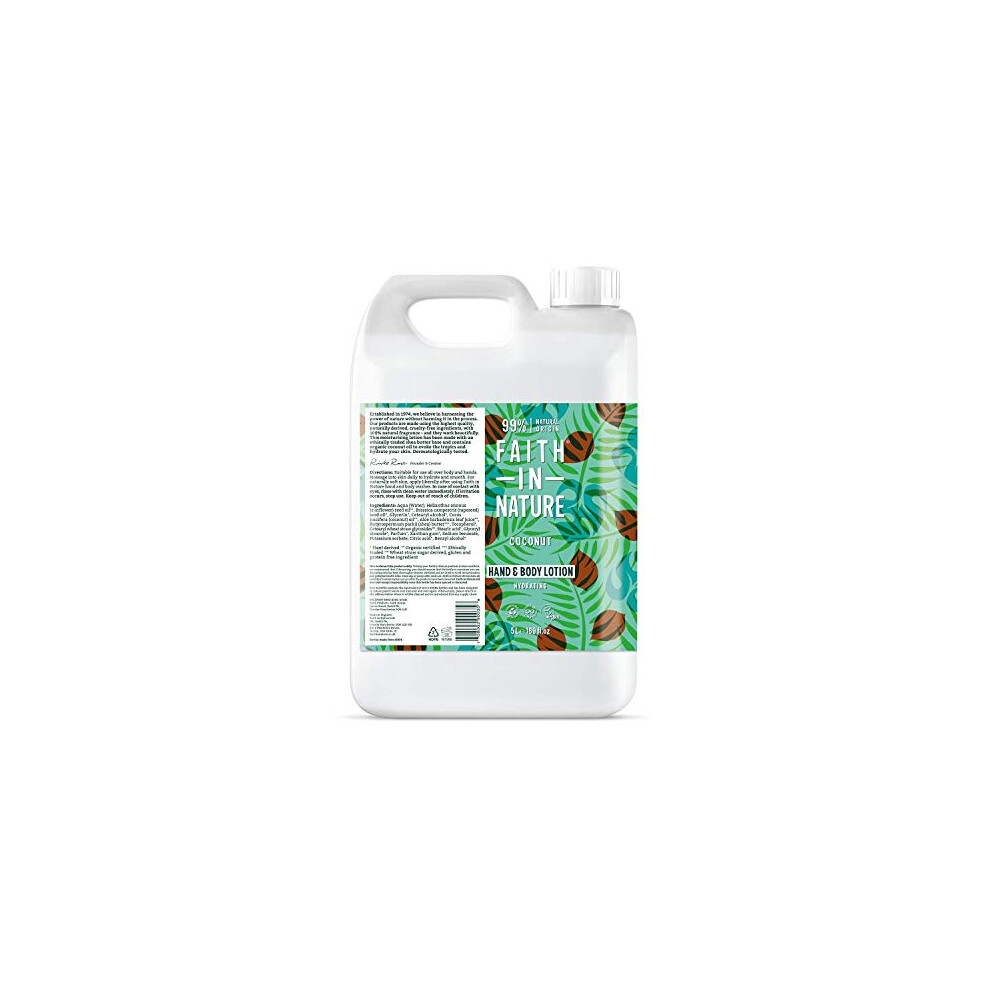 Faith In Nature Natural Coconut Hand & Body Lotion, Hydrating, Vegan & Cruelty Free, No SLS or Parabens, 5L Refill Pack