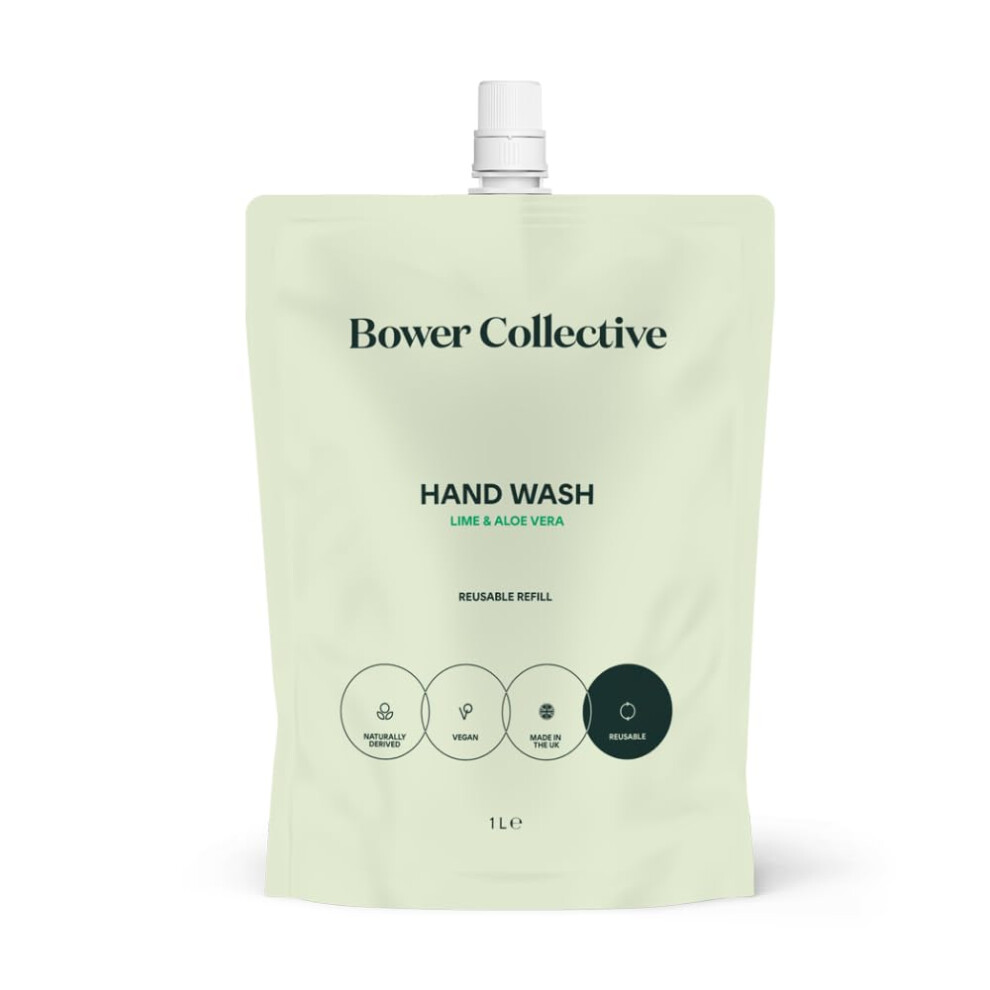 Bower Collective , Antibacterial Lime & Aloe Vera Liquid Hand Soap Refill, Eco Friendly, Natural Hand Wash Refill, 1L