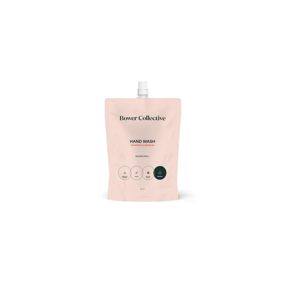 Bower Collective Antibacterial Liquid Hand Soap Refill | Moisturising Natural Hand Wash Refill For Sensitive Hands | Geranium & Grapefruit, 1L