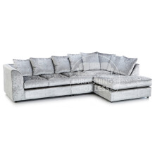 (Silver, 5 Seater Right Hand Facing Corner) Crystal Crushed Velvet Scatter Back Corner Sofa Range