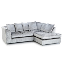 (Silver, 4 Seater Right Hand Facing Corner) Crystal Crushed Velvet Scatter Back Corner Sofa Range