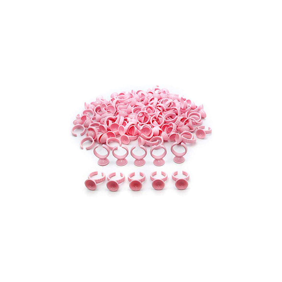 G2plus Pink Eyelash Glue Holder Ring - 100Pcs Lash Extension Glue Rings - Small Disposable Plastic Glue Cups Rings For Eyelash Extension, Tattoo