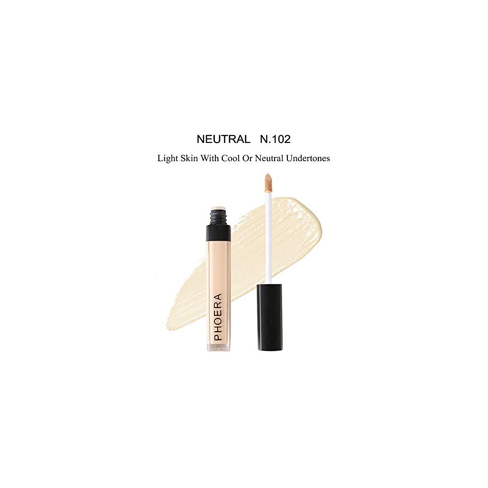 Phoera Dark Aquapurity Liquid Concealer Full Coverage Makeup Face Moisturizer Foundation Conceal Under Eye Circles Cruelty Free (102 - Neutral)