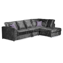 (Black, 5 Seater Right Hand Facing Corner) Crystal Crushed Velvet Full Back Corner Sofa Range