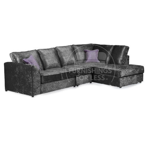 (Black, 5 Seater Right Hand Facing Corner) Crystal Crushed Velvet Full Back Corner Sofa Range