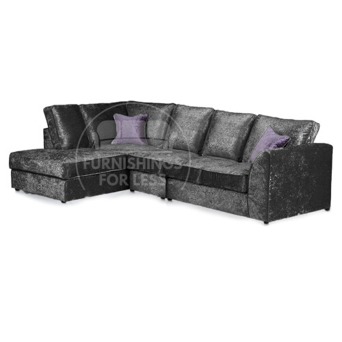 (Black, 5 Seater Left Hand Facing Corner) Crystal Crushed Velvet Full Back Corner Sofa Range