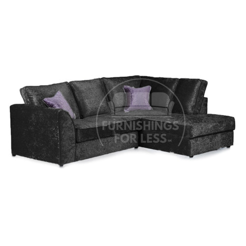 (Black, 4 Seater Right Hand Facing Corner) Crystal Crushed Velvet Full Back Corner Sofa Range