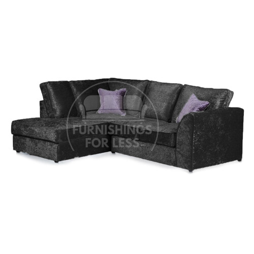 (Black, 4 Seater Left Hand Facing Corner) Crystal Crushed Velvet Full Back Corner Sofa Range