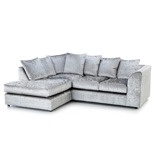(Silver, 4 Seater Left Hand Facing Corner) Crystal Crushed Velvet Scatter Back Corner Sofa Range