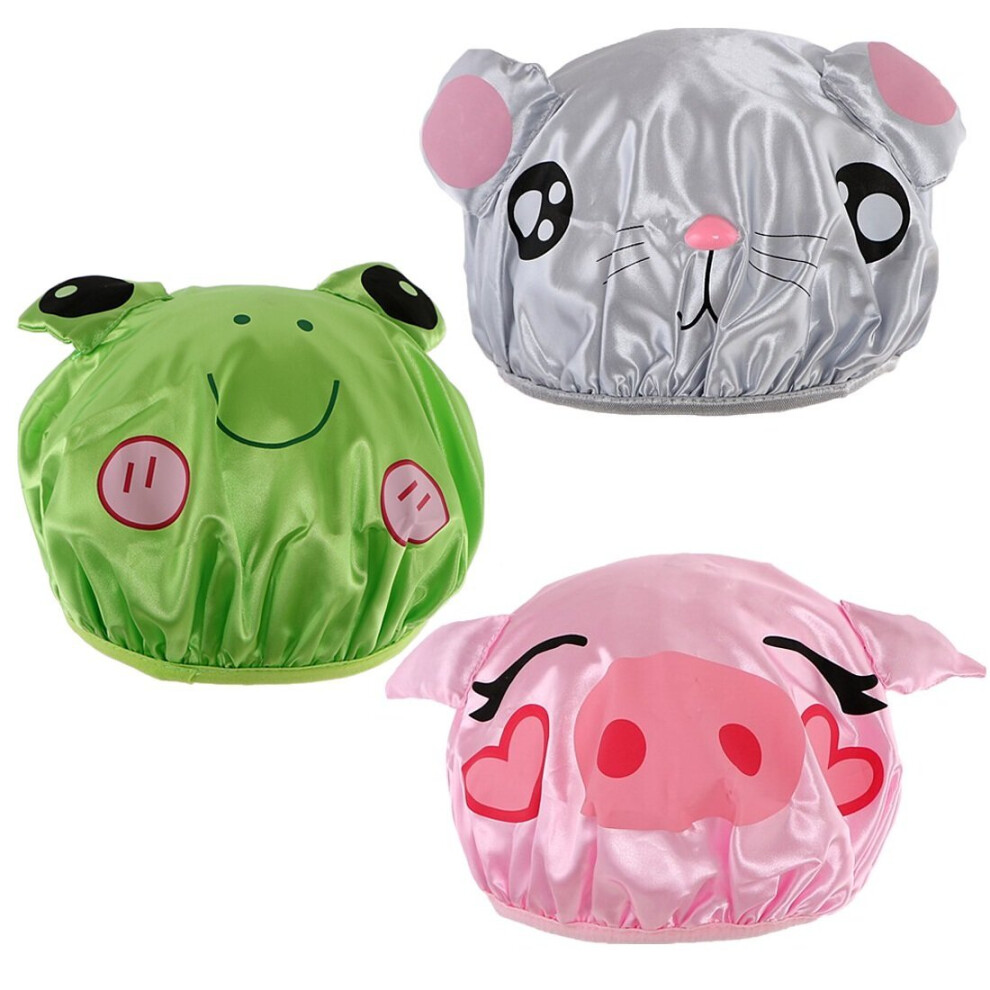 3Pc Waterproof Reusable Bath Hat Kids Fun Cartoon Animal Shower Caps Set Kilofly