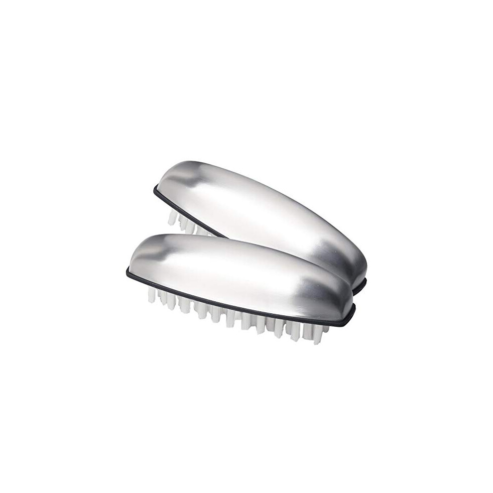 Makjuns Kuou Stainless Steel Nail Brush, 2 Pieces Hard Bristle Hand Wash Brushes Nail Clean Brush Handle Nail Finger Tip Scrubbing Brush Nail Brushes For