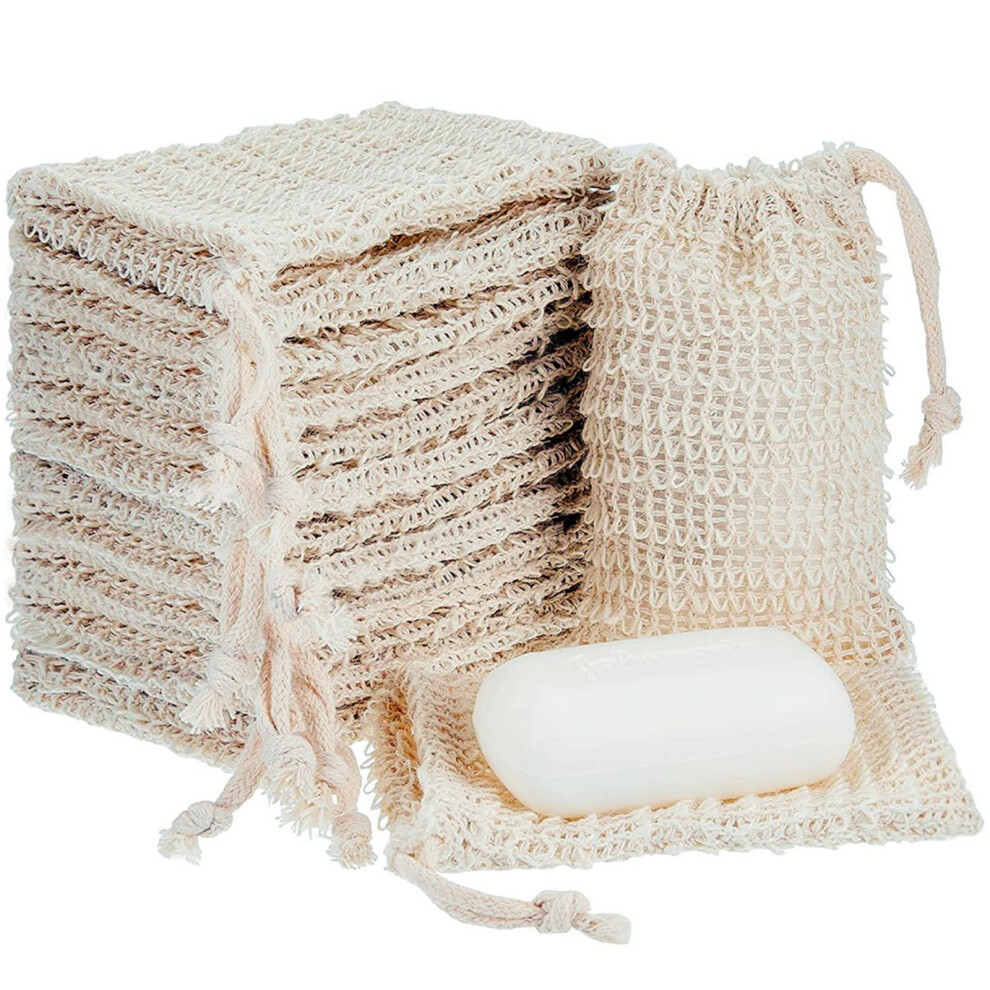 Kipetto 15Pcs Soap Saver Bag Natural Sisal Exfoliating Soap Pouch Drawstring Soap Bags For Shower Bath, 5.5"X3.5"