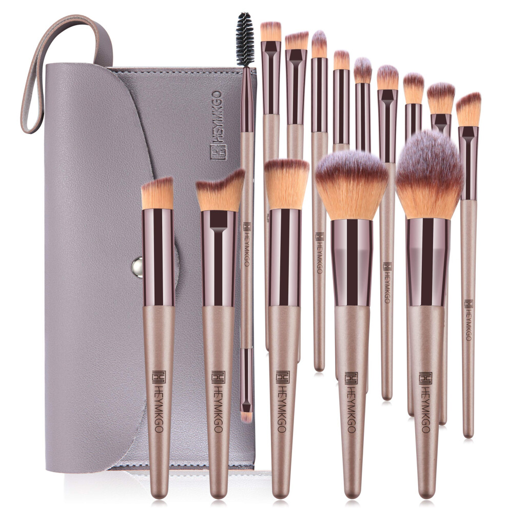 HEYMKGO Makeup Brushes, 15 Pcs Make Up Brushes Set Professional Champagne Gold Makeup Brush Pack, Foundation Blending Powder Blush Concealers