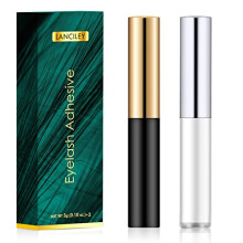 Lanciley Eyelash Glue Clear & Black 3g*2 0.1oz Strong Hold False Eyelash Glue with Brush Applicator Lash Adhensive Glue for Strip Lash Cluster Lashes