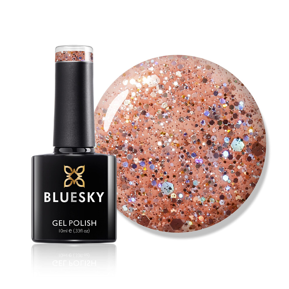 Bluesky Gel Nail Polish, Pinch Of Peach Blz43, Chunky Glitter, Light, Peach, Pink, Long Lasting, Chip Resistant, 10 ml (Requires Drying Under UV LED