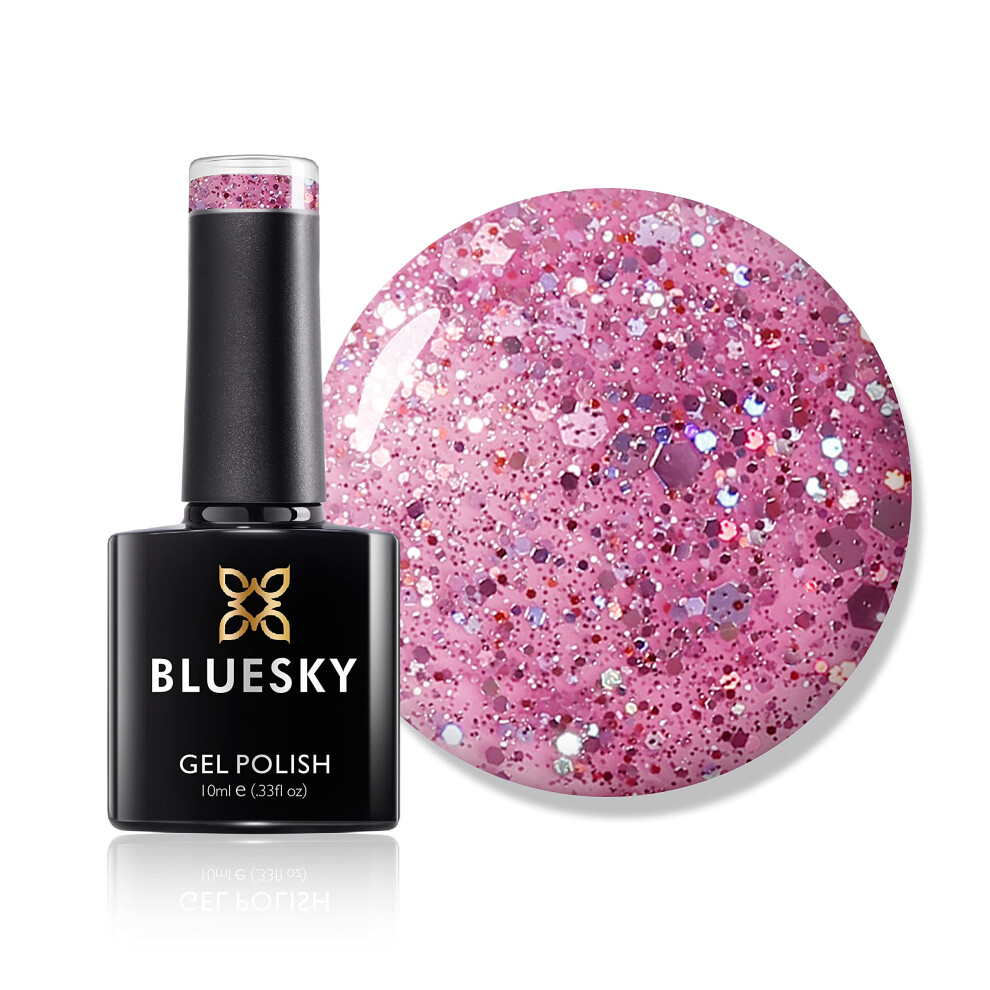 Bluesky Gel Nail Polish, BLZ44 Pink Glitter, 10 ml, Long Lasting, Chip Resistant, 10 ml (Requires Drying Under UV LED Lamp)