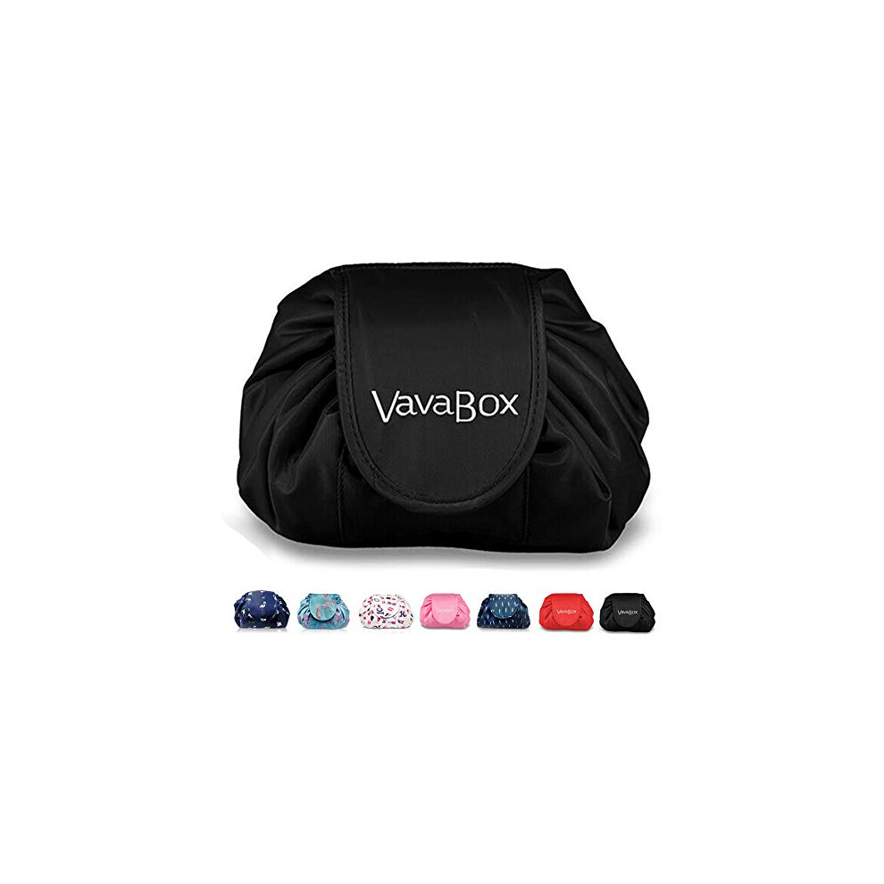 Vavabox Black Lazy Drawstring Make Up Bag Portable Large Travel Cosmetic Bag Pouch Travel Makeup Pouch Storage Organiser For Women Girl (Black)