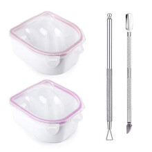 Yokilly Nail Soaking Bowl,2PCS Soak Off Gel Polish Dip Powder Remover Manicure Bowl with Triangle Cuticle Peeler and Stainless Steel Cuticle Pusher