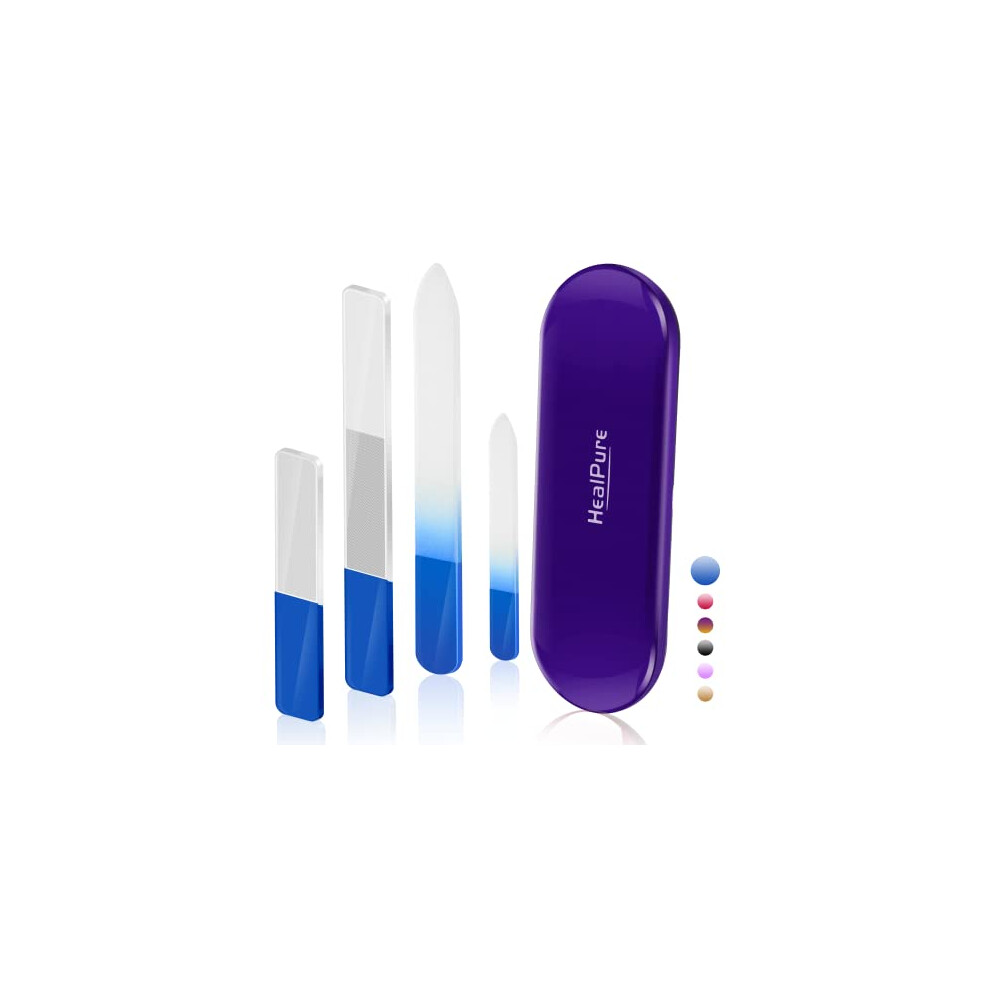 Healpure Glass Nail File And Shiner ? 4Pc Double Sided Etched Crystal Nail Buffer Files And Nano Nail Polishers, Professional Salon Manicure Tools Kit For