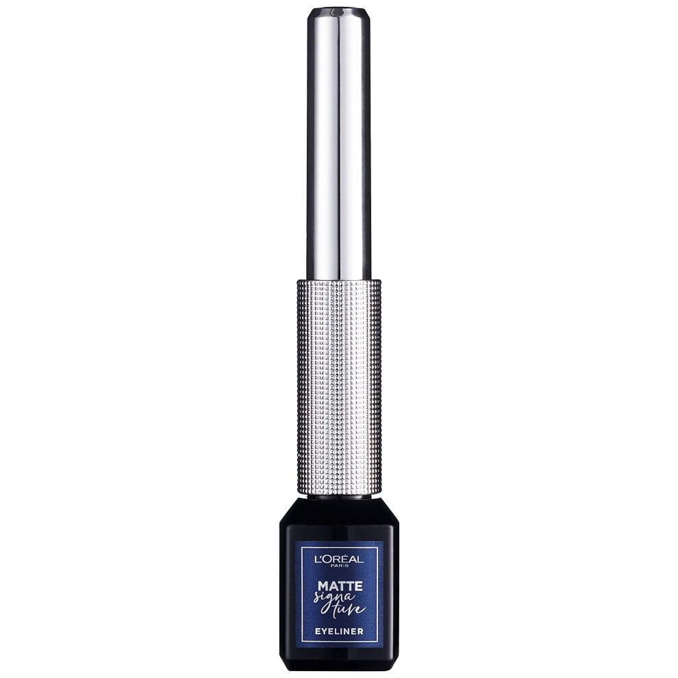 L'Or?al Paris Matte Signature Eyeliner 11 Navy Metal, Dark Blue Eyeliner with Precision Brush for a Precise Eyeliner, Smudge-proof and Waterproof