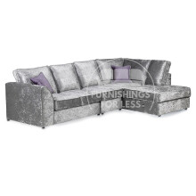 (Silver, 5 Seater Right Hand Facing Corner) Crystal Crushed Velvet Full Back Corner Sofa Range
