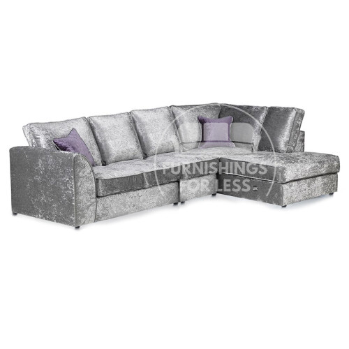 (Silver, 5 Seater Right Hand Facing Corner) Crystal Crushed Velvet Full Back Corner Sofa Range