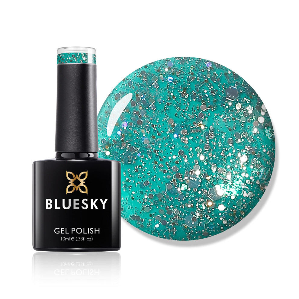 Bluesky Gel Nail Polish, Teal Blue Green Blz10, Blue, Chunky Glitter, Dark, Teal, Long Lasting, Chip Resistant, 10 ml (Requires Drying Under UV LED