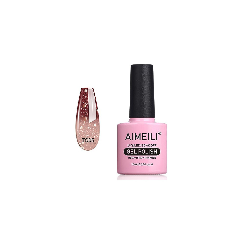 Aimeili Brown Soak Off Uv Led Temperature Colour Changing Chameleon Gel Nail Polish Glitter - Chocolate Spark (Tc05) 10Ml