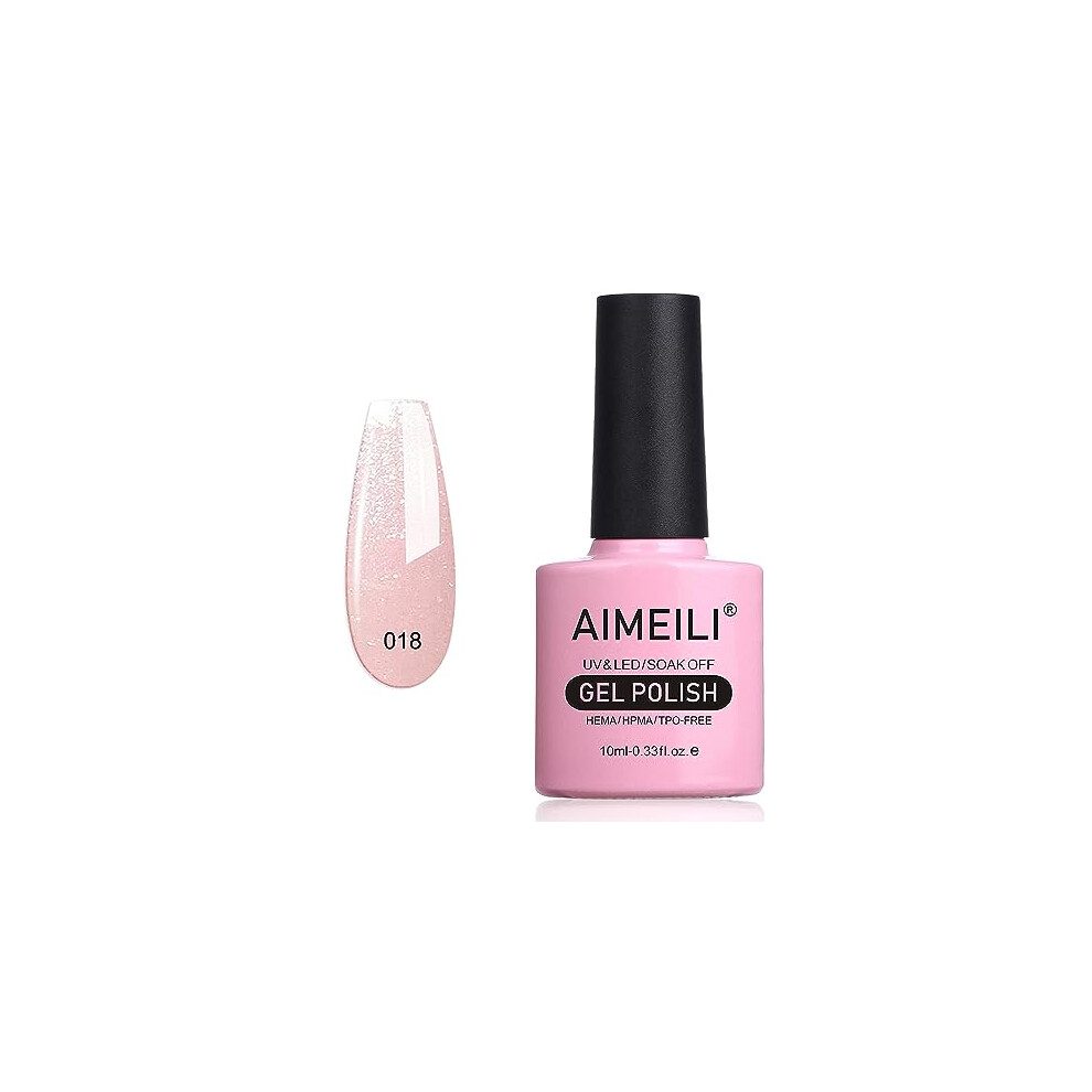 Aimeili Pink Soak Off Uv Led Gel Nail Polish Shimmer - Sparkle Grapefruit (018) 10Ml