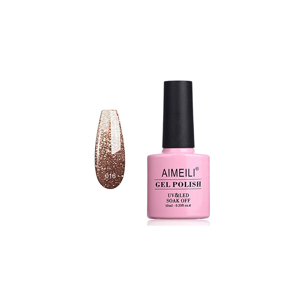Aimeili Gold Soak Off Uv Led Glitter Gel Nail Polish - Tinsel Toast Diamond (016) 10Ml
