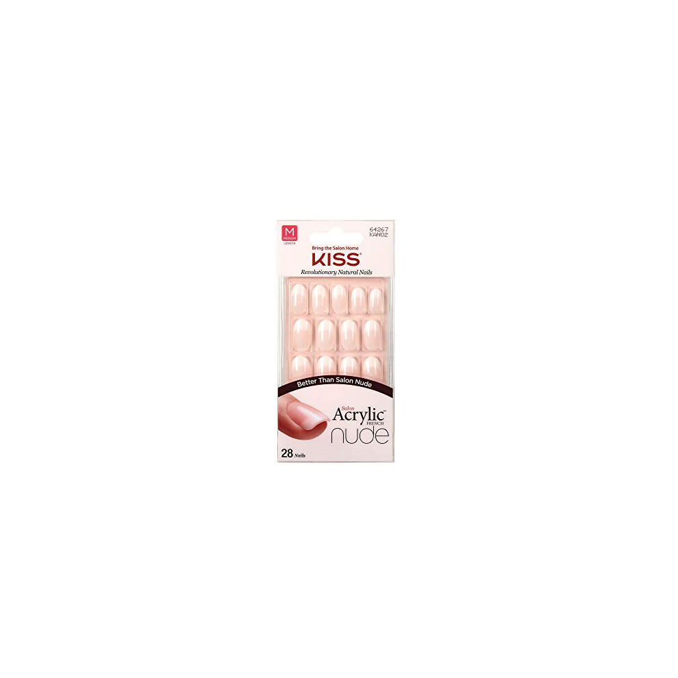 Kiss Cream Salon Acrylic French Nude Collection, Graceful, Medium Length Nude Fake Nails, Includes 28 False Nails, Nail Glue, Nail File, And Manicure Stick