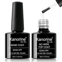 Kanorine Gel Nail Polish Base Coat and Top Coat Set, 2?10ml Shine Finish and Long Lasting Soak-Off UV LED Nail Lamp Gel Base Top Coat Finish Nail Art