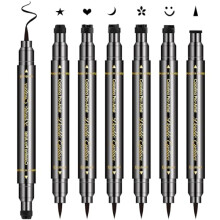 6Pcs Erinde Double-headed Liquid Eyeliner Stamp Pen Set, Eye Liners For Women, Eyeliner Pencil Black Eye Liner Stencil, Eyeliner Tattoo Tool, Eyeliner