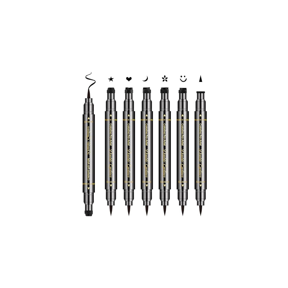 Erinde Black 6Pcs Double-Headed Liquid Eyeliner Stamp Pen Set, Eye Liners For Women, Eyeliner Pencil Eye Liner Stencil, Eyeliner Tattoo Tool, Eyeliner