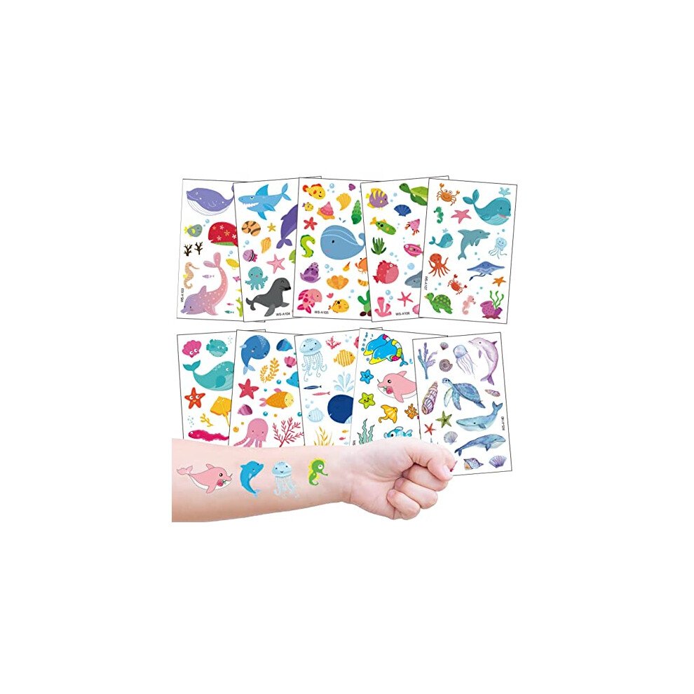 Kids Tattoos for Birthday Party Favors Bags Fillers, 100+ Ocean Marine Temporary Tattoo Stickers Waterproof Fake Tattoo for Girls Boys-image-OPC-PFDGWDZ-NEW