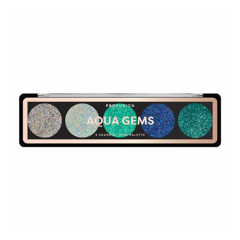 Profusion Cosmetics 5 Shade Gems Glitter Palette, Unleash Your Inner Sparkle With Vibrant Pressed Glitters And Gems For Effortless Glam, Raise Your