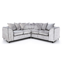 (Silver, 5 Seater Symmetrical Corner) Crystal Crushed Velvet Scatter Back Corner Sofa Range