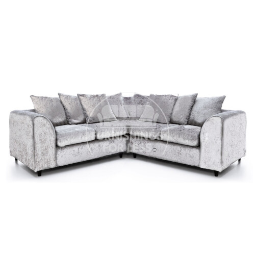 (Silver, 5 Seater Symmetrical Corner) Crystal Crushed Velvet Scatter Back Corner Sofa Range