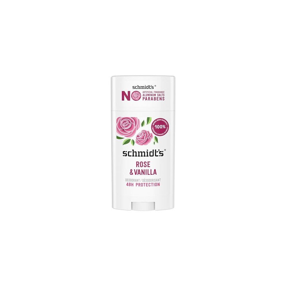 Schmidt's Rose And Vanilla Natural Deodorant Stick For Odour Protection And Wetness Relief 75 G