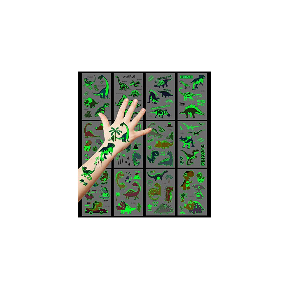 Deen Dinosaur Tattoos for Kids 12 Sheets,Luminous Dino Temporary Tattoos,Glow In The Dark Dinosaur Tattoo Stickers for Kids Party Bag Fillers,Gifts-image-OPC-PFDGWQJ-NEW