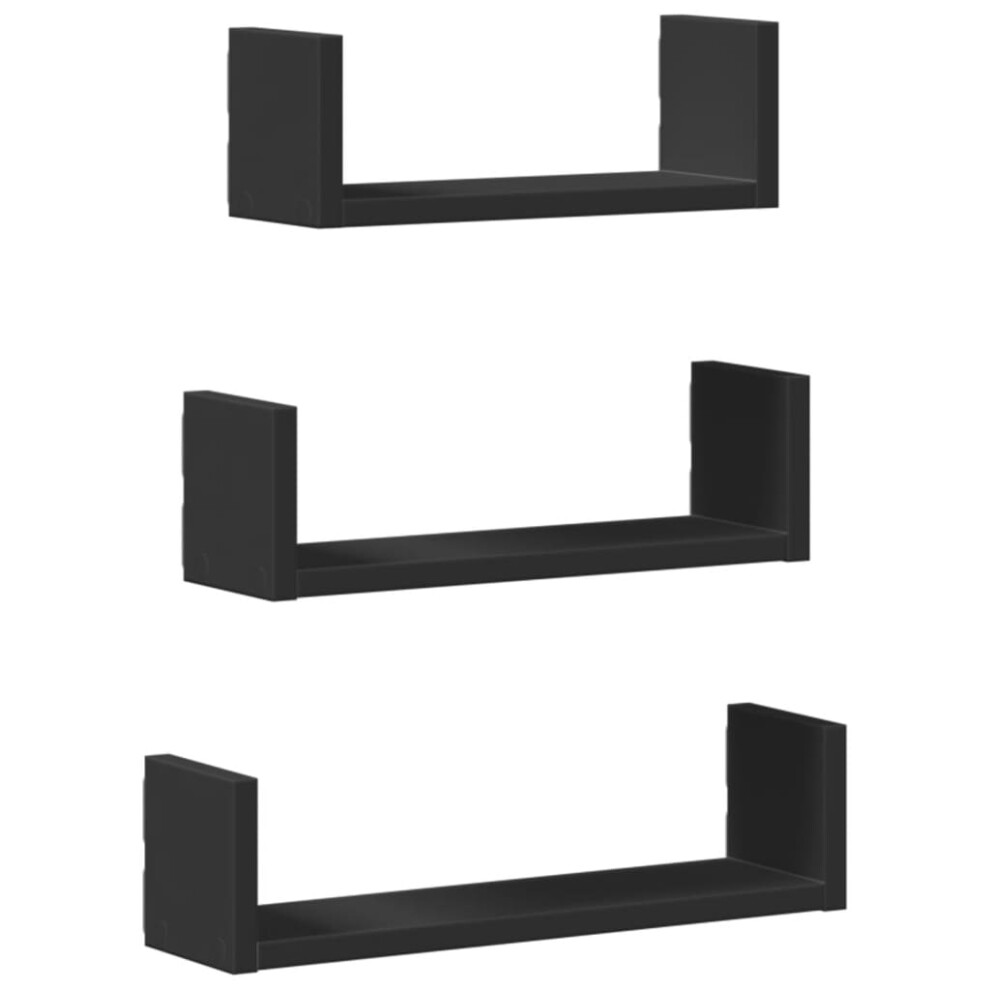 (black) vidaXL Wall Display Shelf Floating Rack Hanging Shelf Engineered Wood 3 pcs