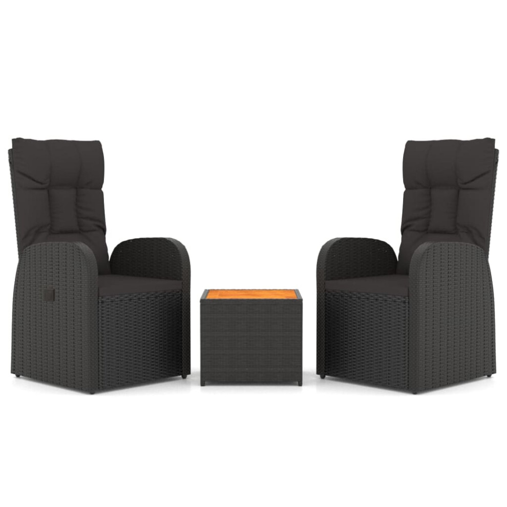 Vidaxl (Solid Acacia Wood) Garden Lounge Set 3 Piece Outdoor Lounge Set Table And Chair Black
