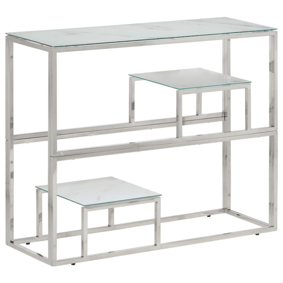 (silver And white, Glass) vidaXL Console Table End Table Silver Stainless Steel And Solid Wood Sleeper