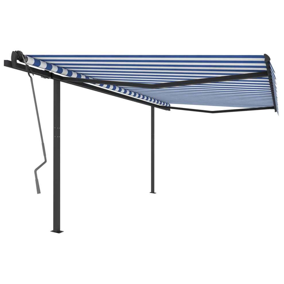 (blue and white) vidaXL Manual Retractable Awning with Posts Garden Outdoor Patio Sunshade