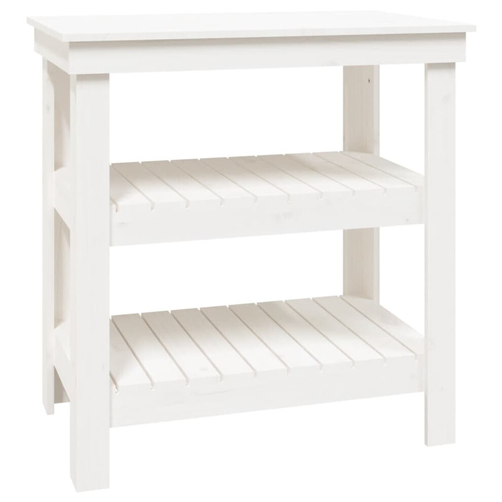 Vidaxl (White, 78.5 X 50 X 80 Cm) Work Bench Wooden Garage Working Table Storage Shelf Solid Wood Pine