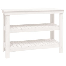 (white, 110.5 x 50 x 80 cm) vidaXL Work Bench Wooden Garage Working Table Storage Shelf Solid Wood Pine