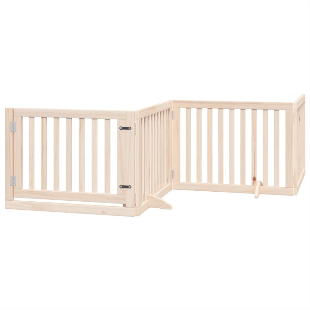Vidaxl (Natural, 80 X 60 X 2 Cm/ 4 Pcs) Dog Gate With Door Foldable Pet Gate Dog Fence Pet Barrier Poplar Wood
