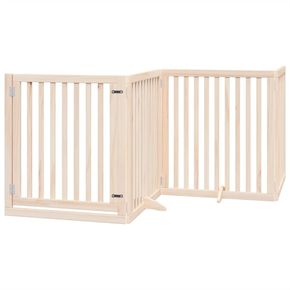 Vidaxl (Natural, 80 X 90 X 2 Cm/ 4 Pcs) Dog Gate With Door Foldable Pet Gate Dog Fence Pet Barrier Poplar Wood